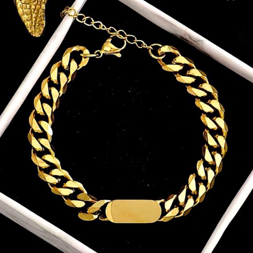 Gold Plated Cuban Square Plate Miami Unisex Minimalist Bracelet